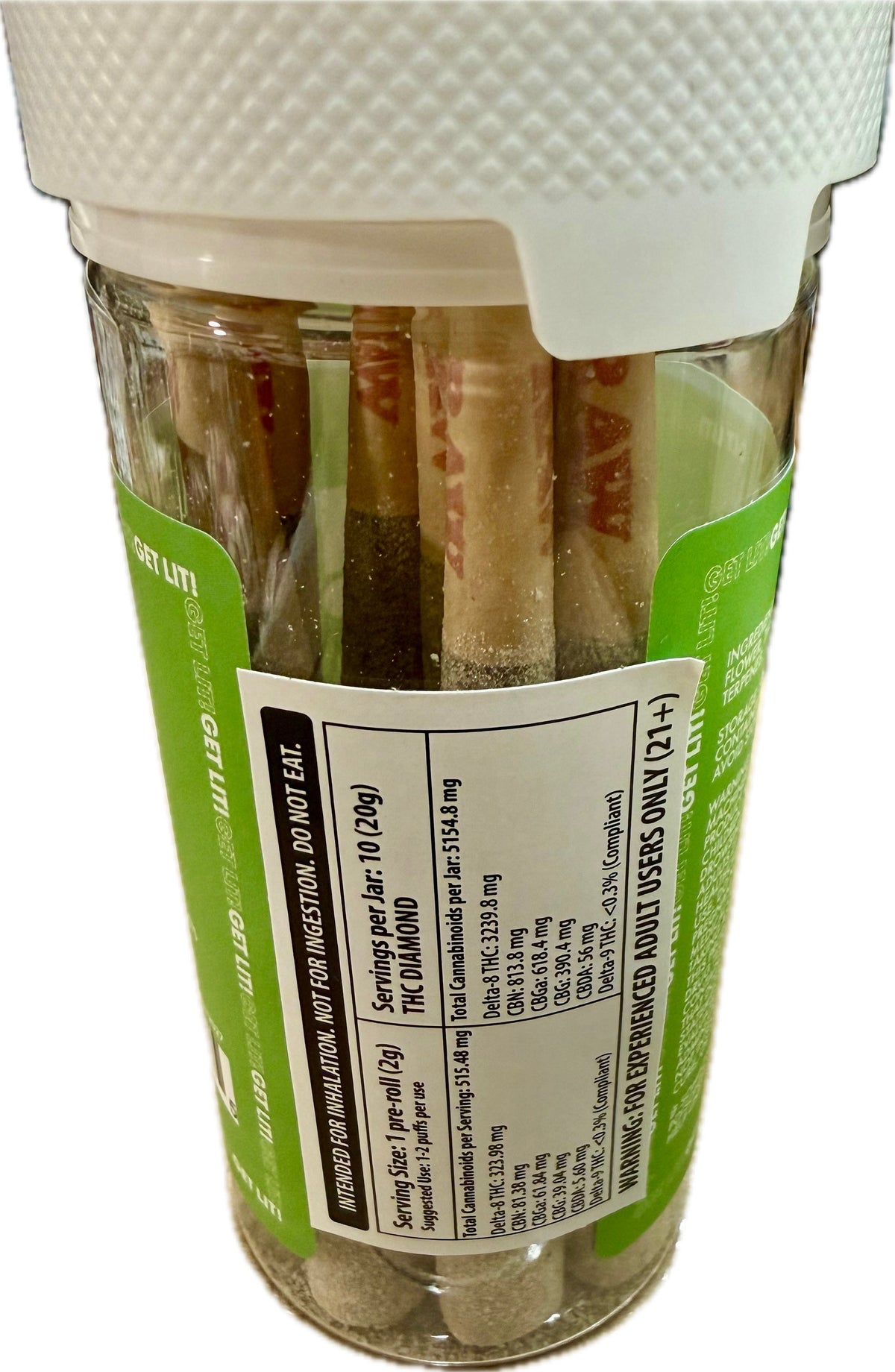 Diamond Lit! THC Liquid Diamonds Pre-Rolls - 2G x 10ct Jar (Hybrid)