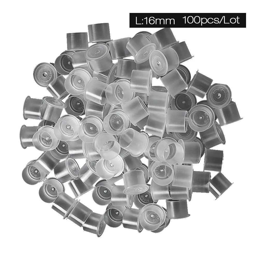 100pcs Tattoo Ink Cups Plastic Microblading Tatuagem Acessorios Pigment  Caps With Bottom S/M/L For Needle Tip Grip Power Supply