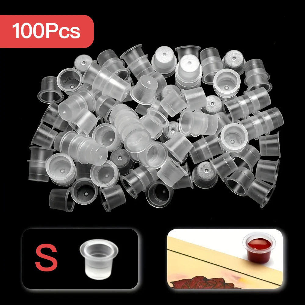 100pcs Disposable Tattoo Ink Cups Plastic Pigment Clear Holder Container Caps Tattoo Permanent Makeup Microblading Supply