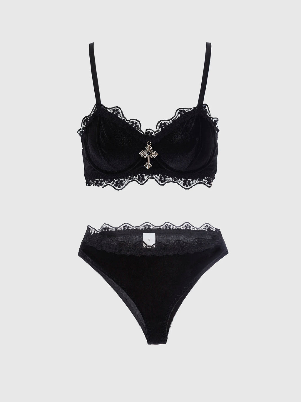 Gothic Cross Charm Black Lace Lingerie Set