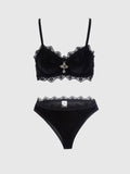 Gothic Cross Charm Black Lace Lingerie Set