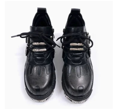 Black Gothic Skull Platform Leather Shoes