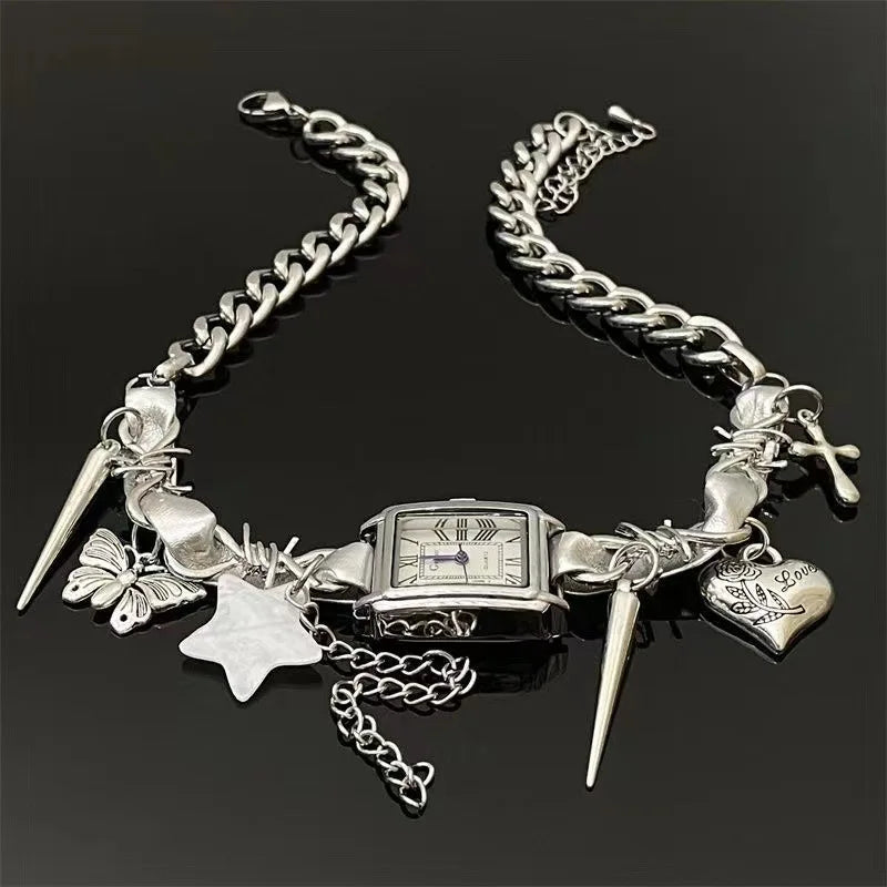 Y2K Punk Charm Watch Chain Choker