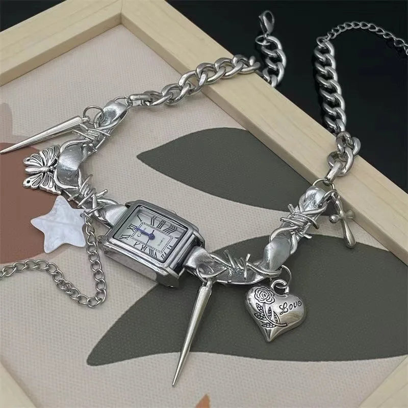 Y2K Punk Charm Watch Chain Choker