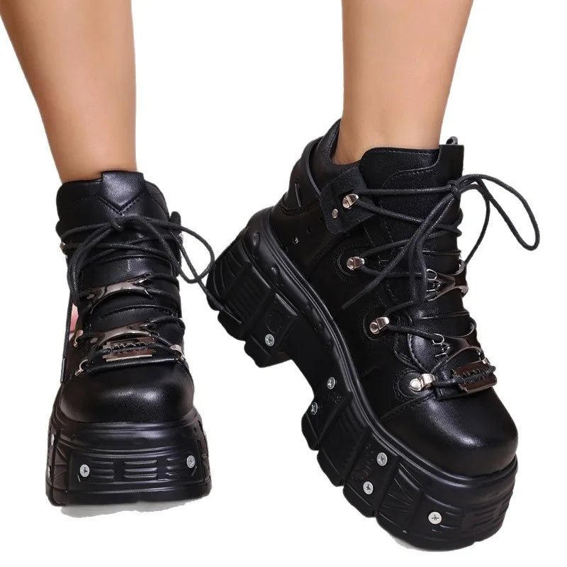 Black Gothic Studded Platform Ankle Boots
