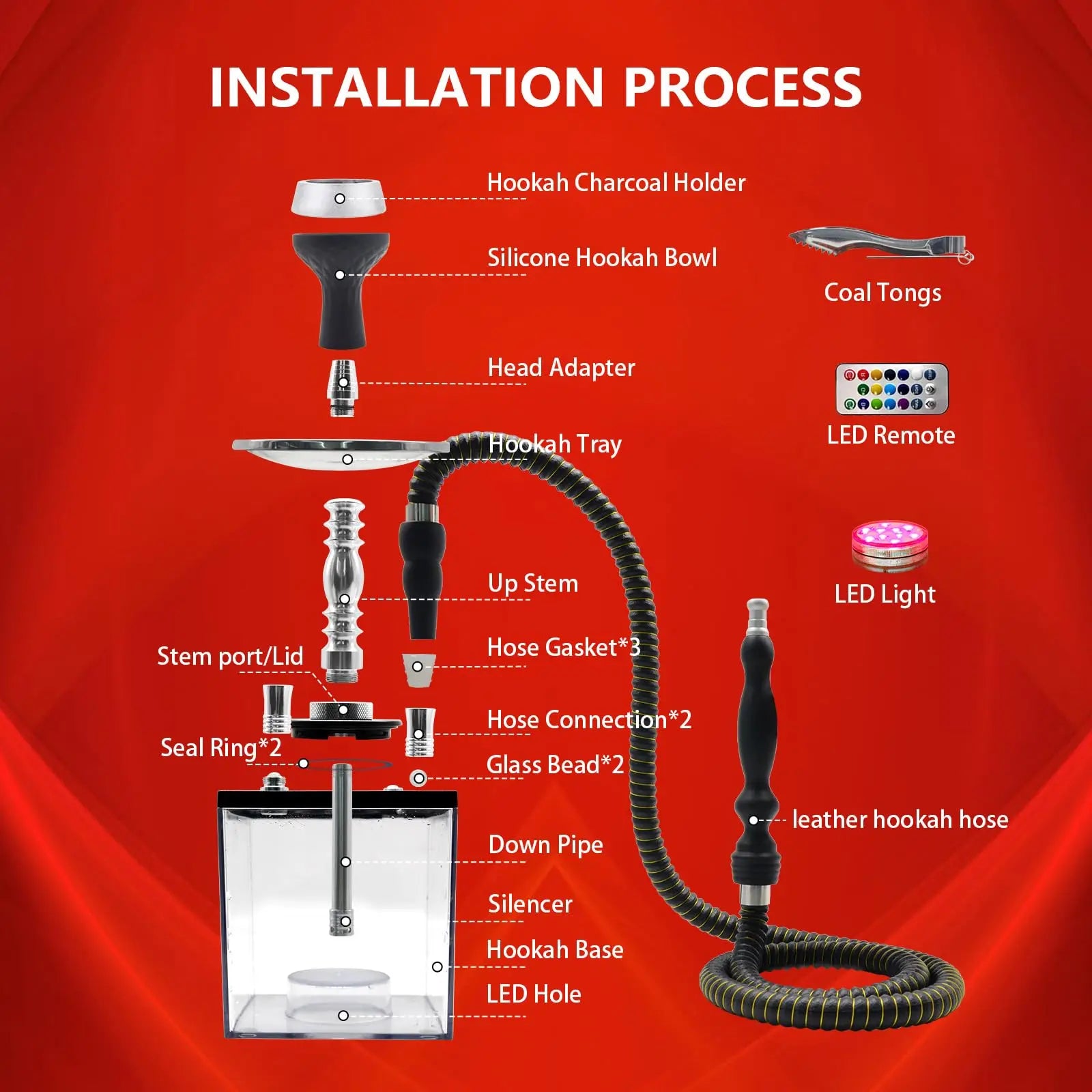 Complete Good Acrylic Hookah Cube Hookah 2 Hose Car Hookah Set Square Portable Mini  Set with All Qicha Accessories