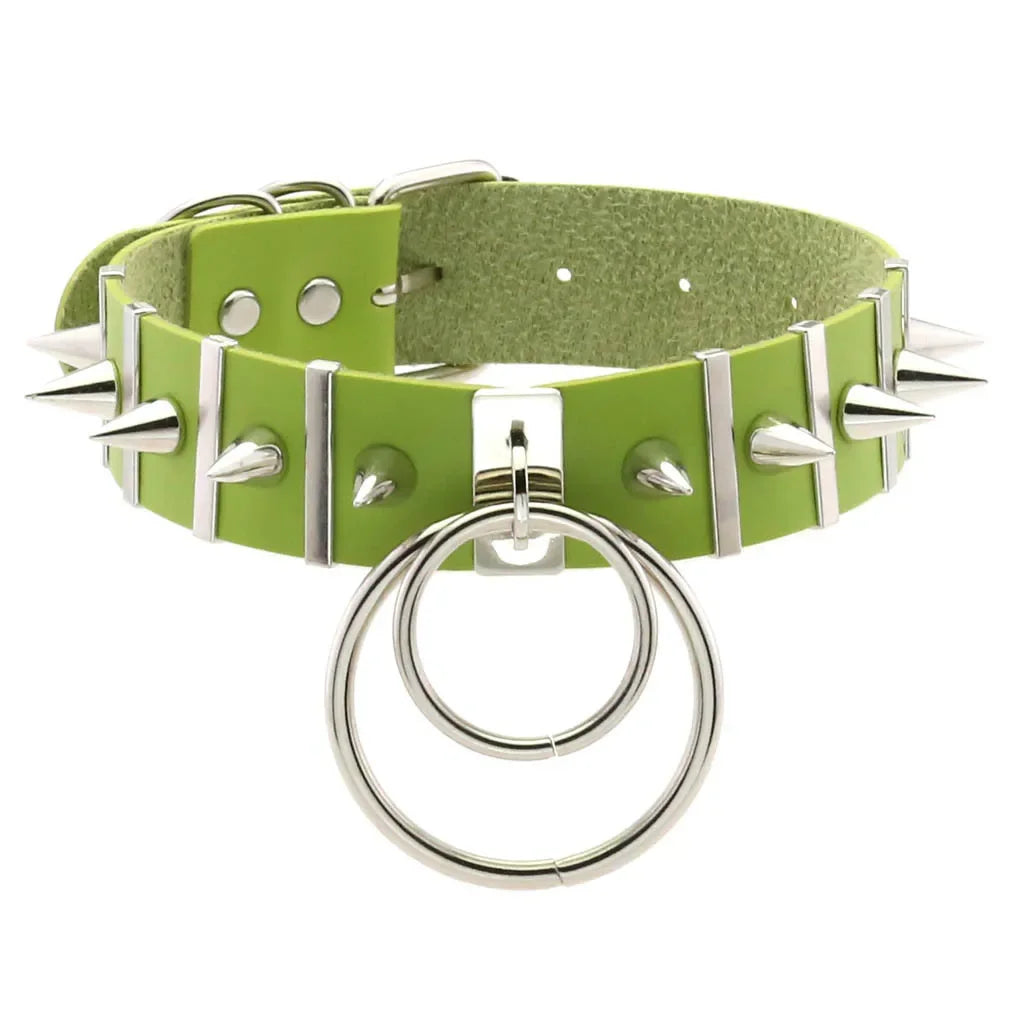Harajuku Spike Rivet Double ring pendant Leather Choker