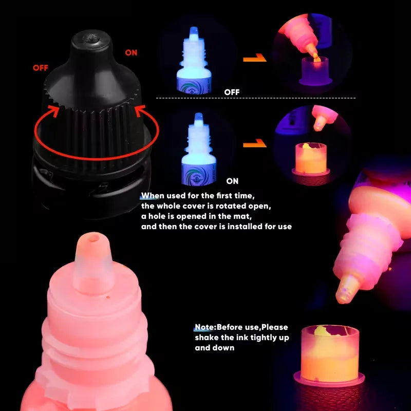 8-Color 5ml Fluorescent UV Tattoo Ink Kit