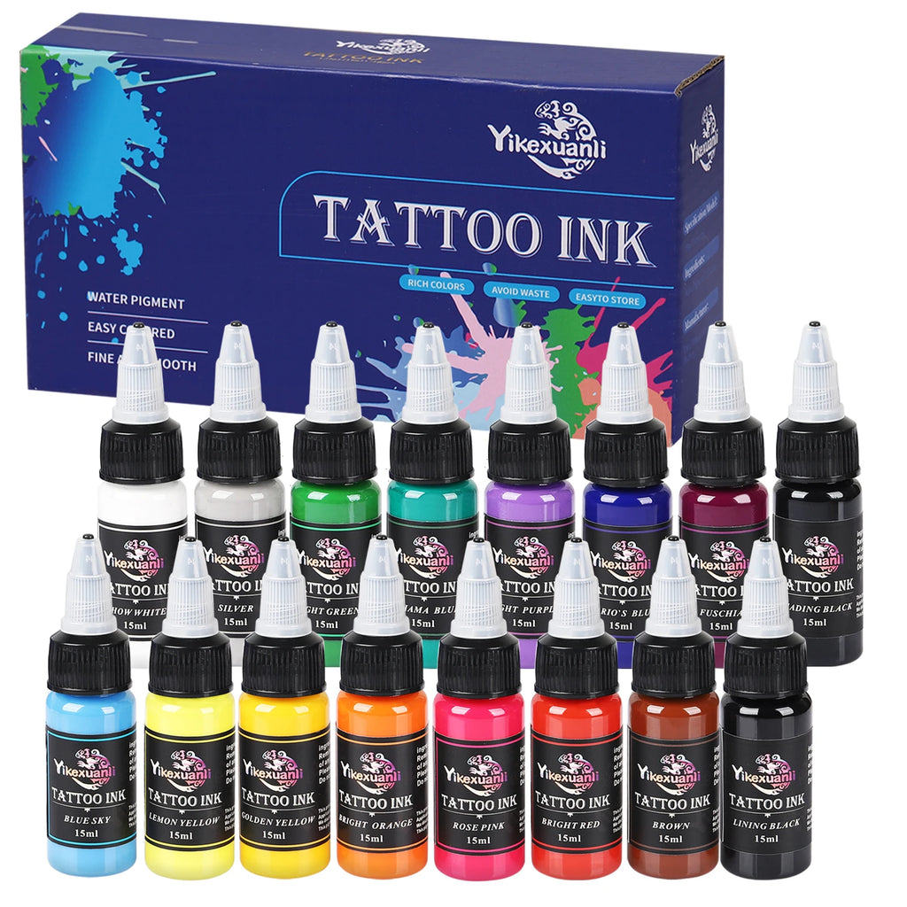 .51oz 16colors Tattoo Ink Pigment With Box Body Art Tattoo Kits Beauty Paints Makeup Tattoo Supplies Semi-permanent