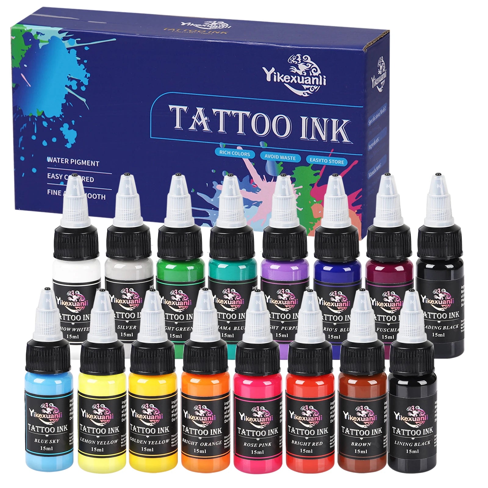 .51oz 16colors Tattoo Ink Pigment With Box Body Art Tattoo Kits Beauty Paints Makeup Tattoo Supplies Semi-permanent
