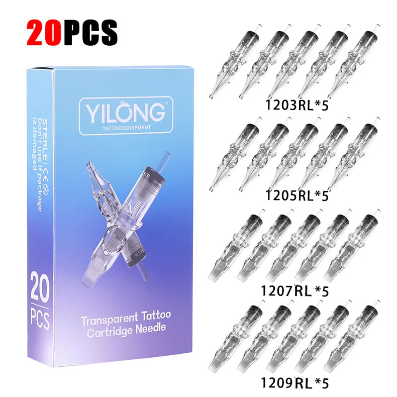 20/50PCS Transparent Tattoo Cartridge Needles RL RS M1 CM Disposable Sterilized Cartridge Needles for Tattoo Machine Pen Supply
