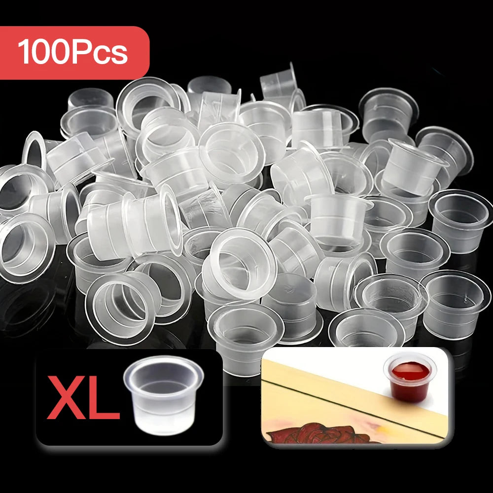 100pcs Disposable Tattoo Ink Cups Plastic Pigment Clear Holder Container Caps Tattoo Permanent Makeup Microblading Supply