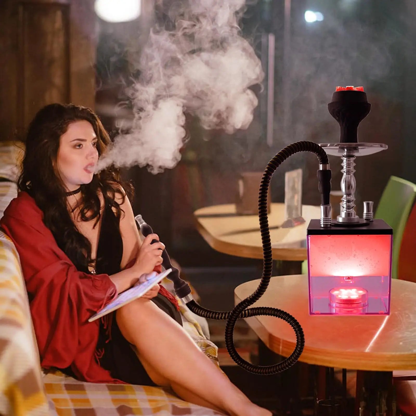 Complete Good Acrylic Hookah Cube Hookah 2 Hose Car Hookah Set Square Portable Mini  Set with All Qicha Accessories