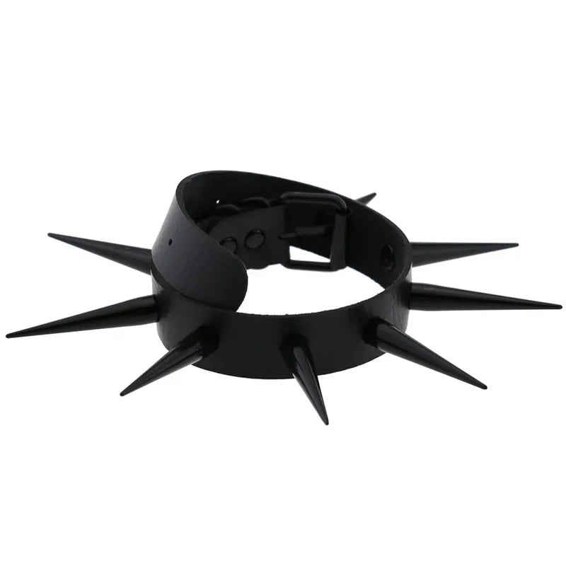 Punk Long Spike Faux Leather Choker