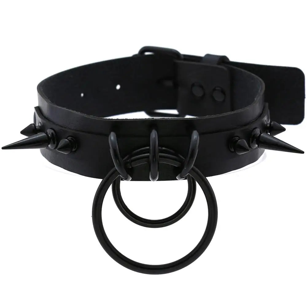 Gothic Punk Double O-Ring Spike Choker