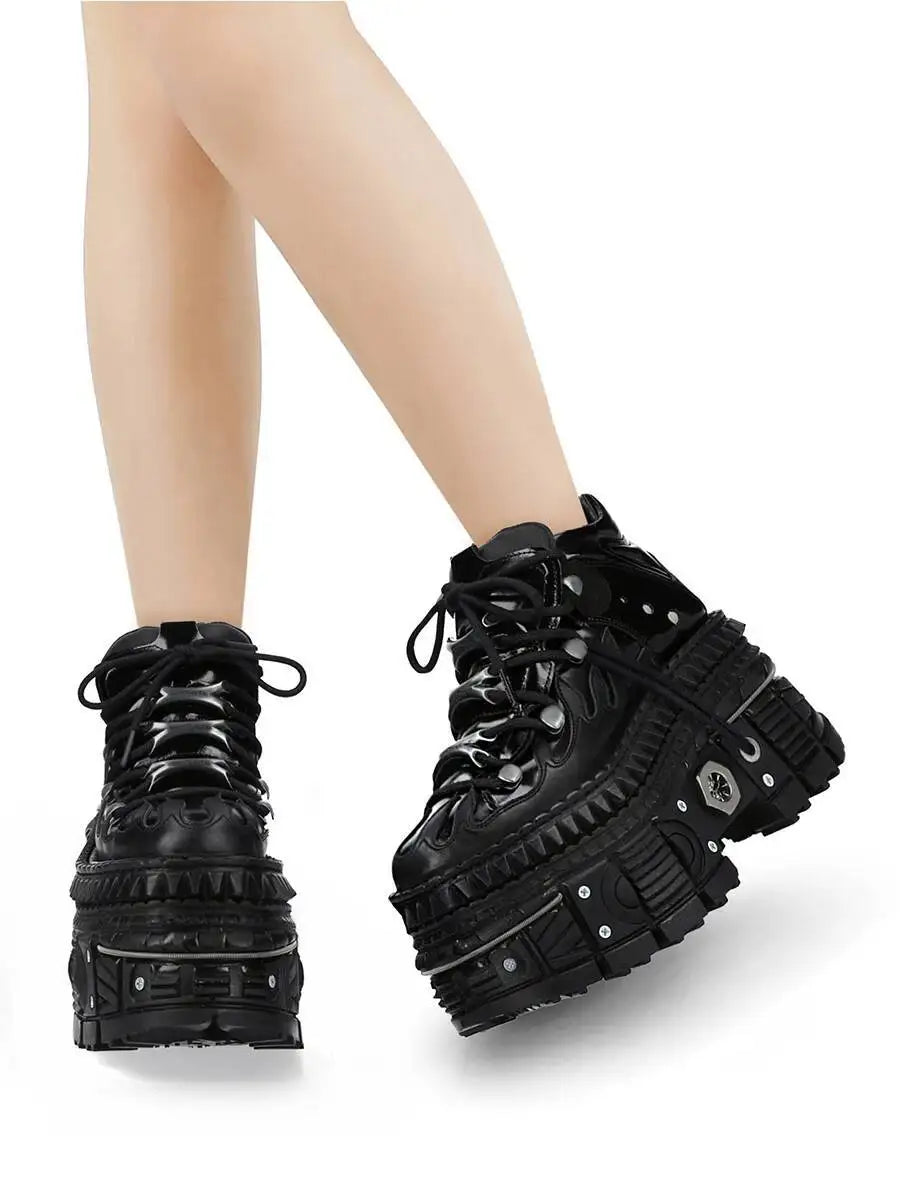 Black Gothic Chunky Platform High-Top Sneakers