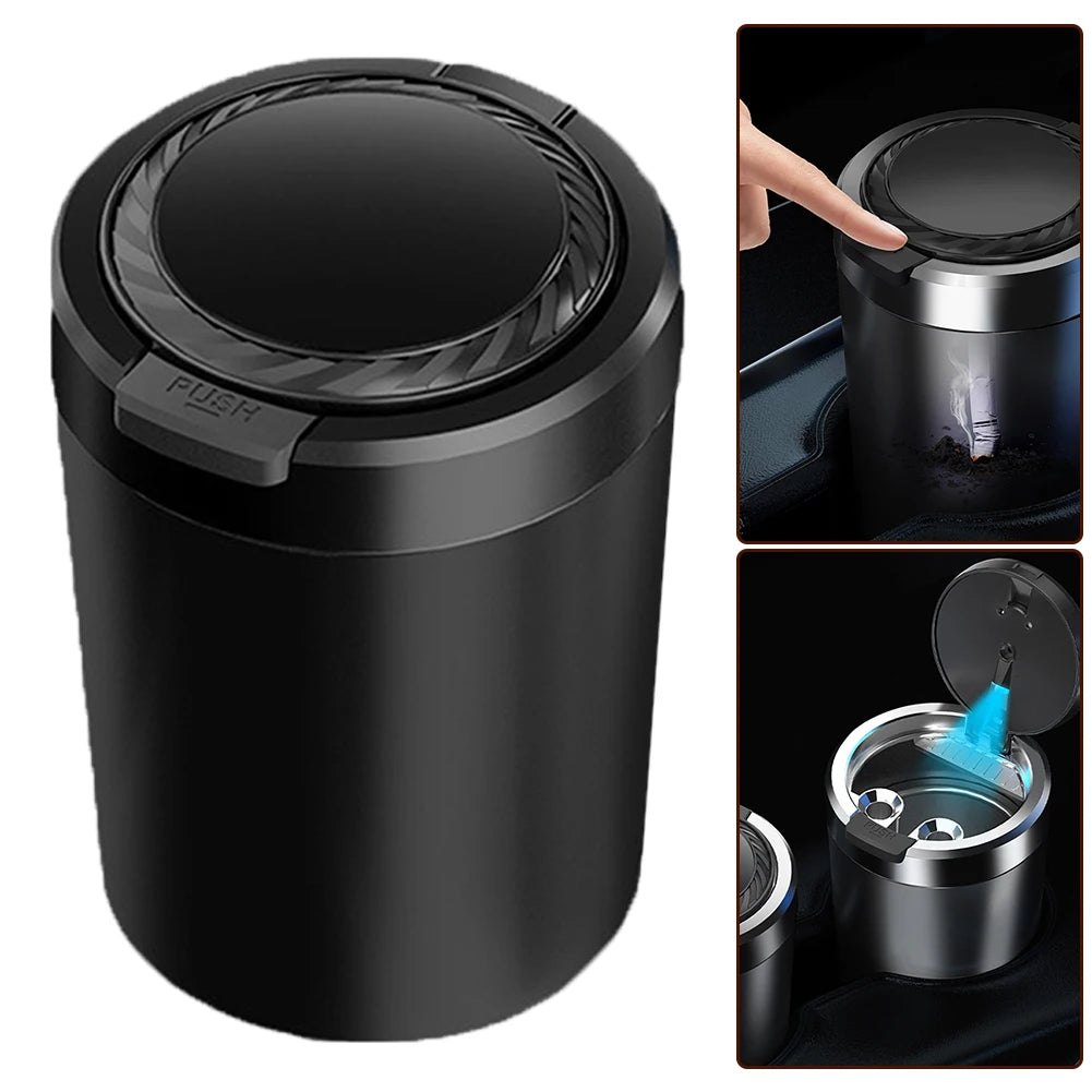 Car Ash Tray Portable Car Ash Tray LED Light ABS Slivery Black Aluminum Cup Automobiles Interior Accessories Portable Smokeless