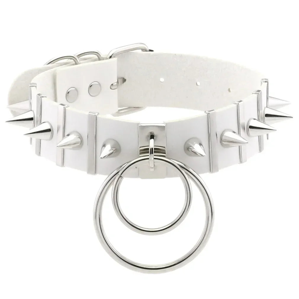 Harajuku Spike Rivet Double ring pendant Leather Choker