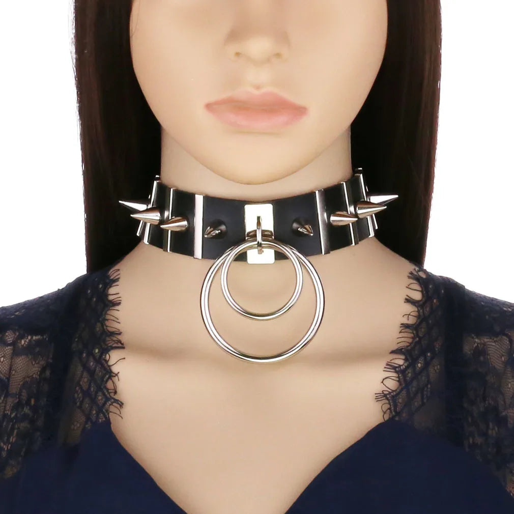 Punk Double O-Ring Spike Choker