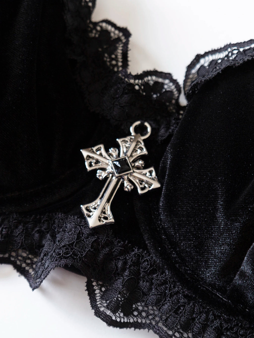 Gothic Cross Charm Black Lace Lingerie Set