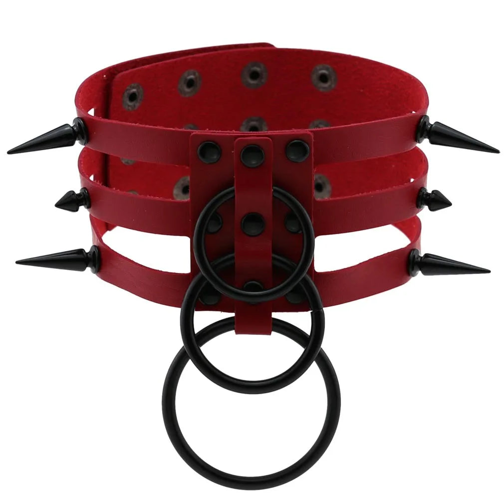 Punk Triple Strap Spike O-Ring Choker