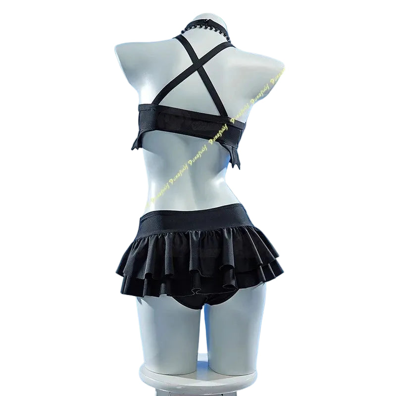 Women’s Gothic Ruffle Two-Piece Crop Top & Mini Skirt Set