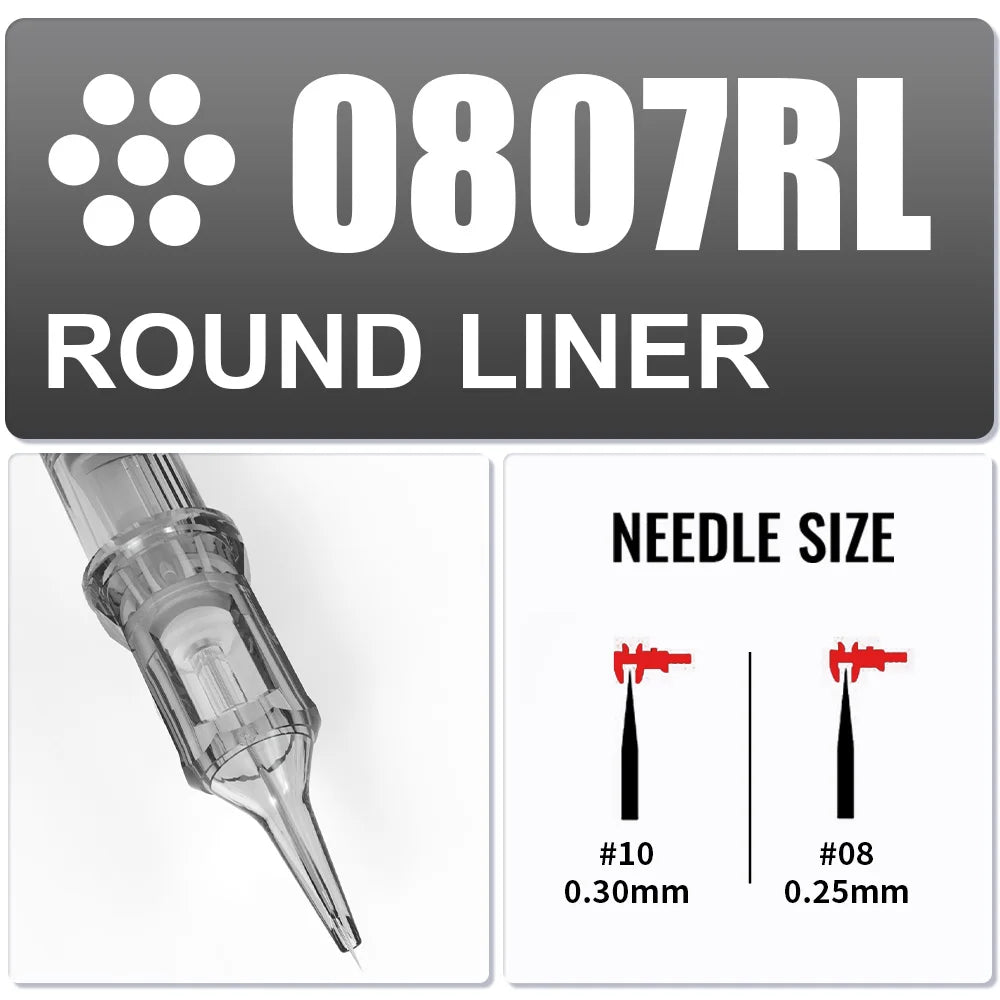 Yilong 20Pcs/Box Tattoo RL Cartridges Permanent Makeup Round Liner 0.25/0.30/0.35/0.40mm Needles For Tattoo Machines Supplies