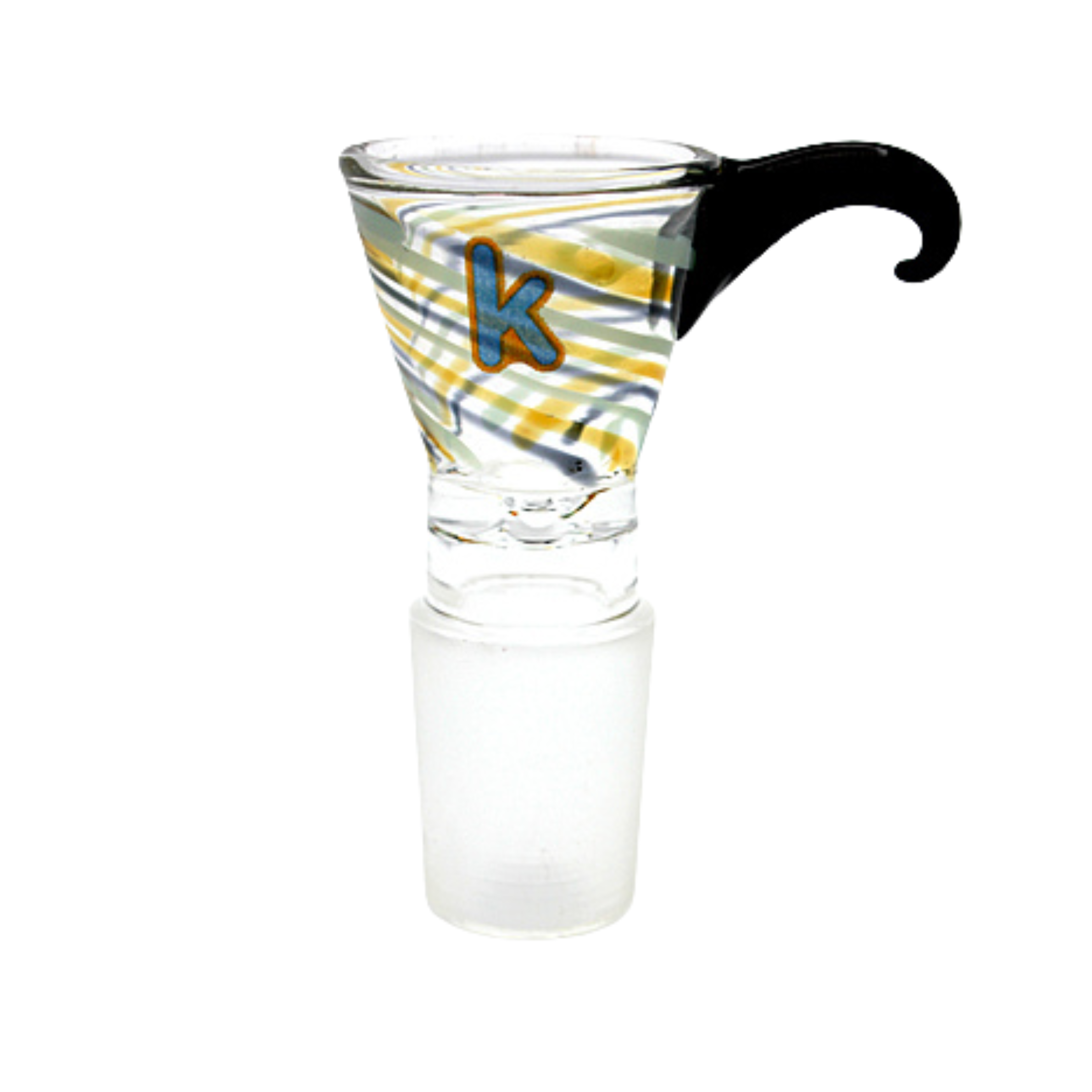 14mm Kandy Male Funnel Bowl W/ Fumed Lines Curved Horn Handle