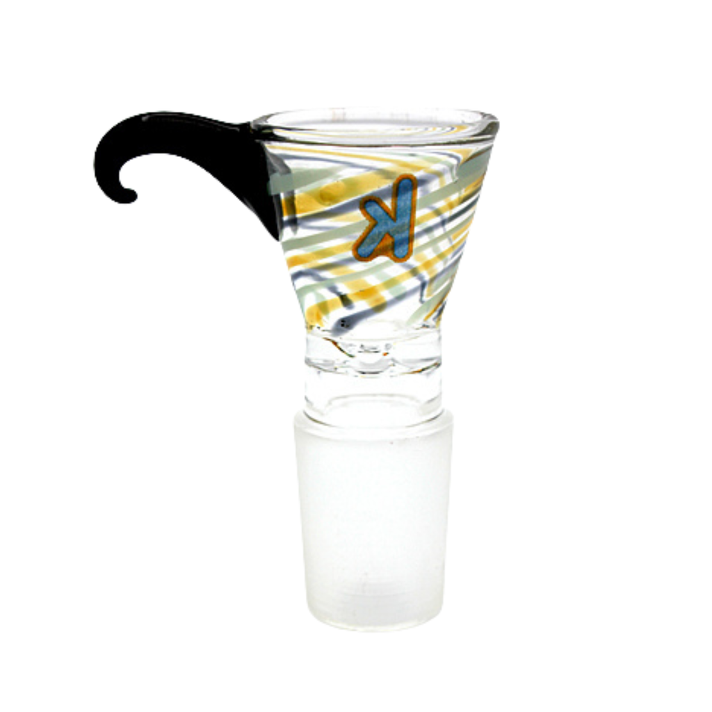 14mm Kandy Male Funnel Bowl W/ Fumed Lines Curved Horn Handle