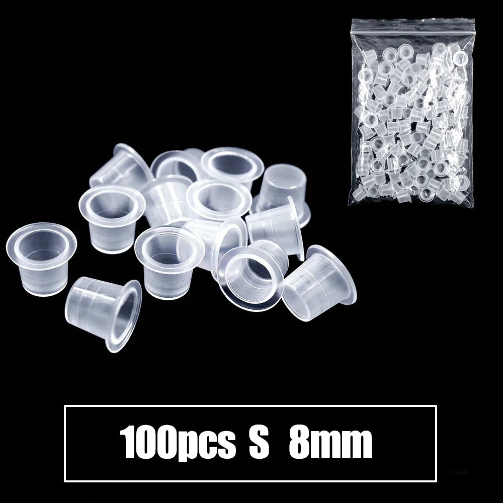 300/100pcs Disposable Tattoo Ink Cups S/M/L Plastic Clear Holder Container Cap for Tattoo Pigment & Permanent Makeup Accessories