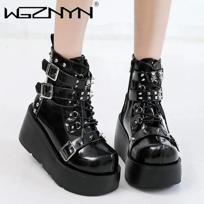 Gothic Multi-Buckle Platform Ankle Boots