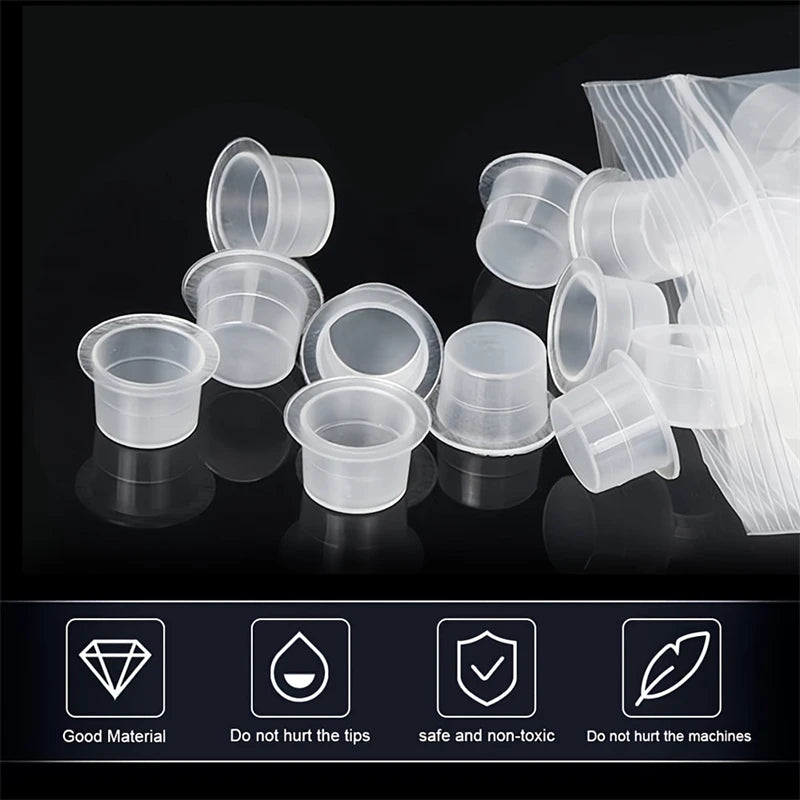 100pcs Disposable Tattoo Ink Cups Plastic Pigment Clear Holder Container Caps Tattoo Permanent Makeup Microblading Supply