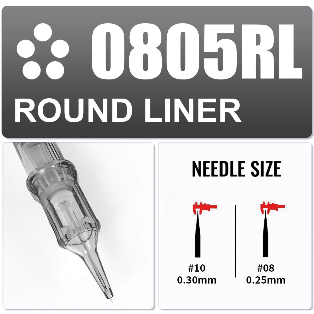 Yilong 20Pcs/Box Tattoo RL Cartridges Permanent Makeup Round Liner 0.25/0.30/0.35/0.40mm Needles For Tattoo Machines Supplies