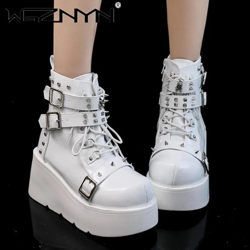 Gothic Multi-Buckle Platform Ankle Boots