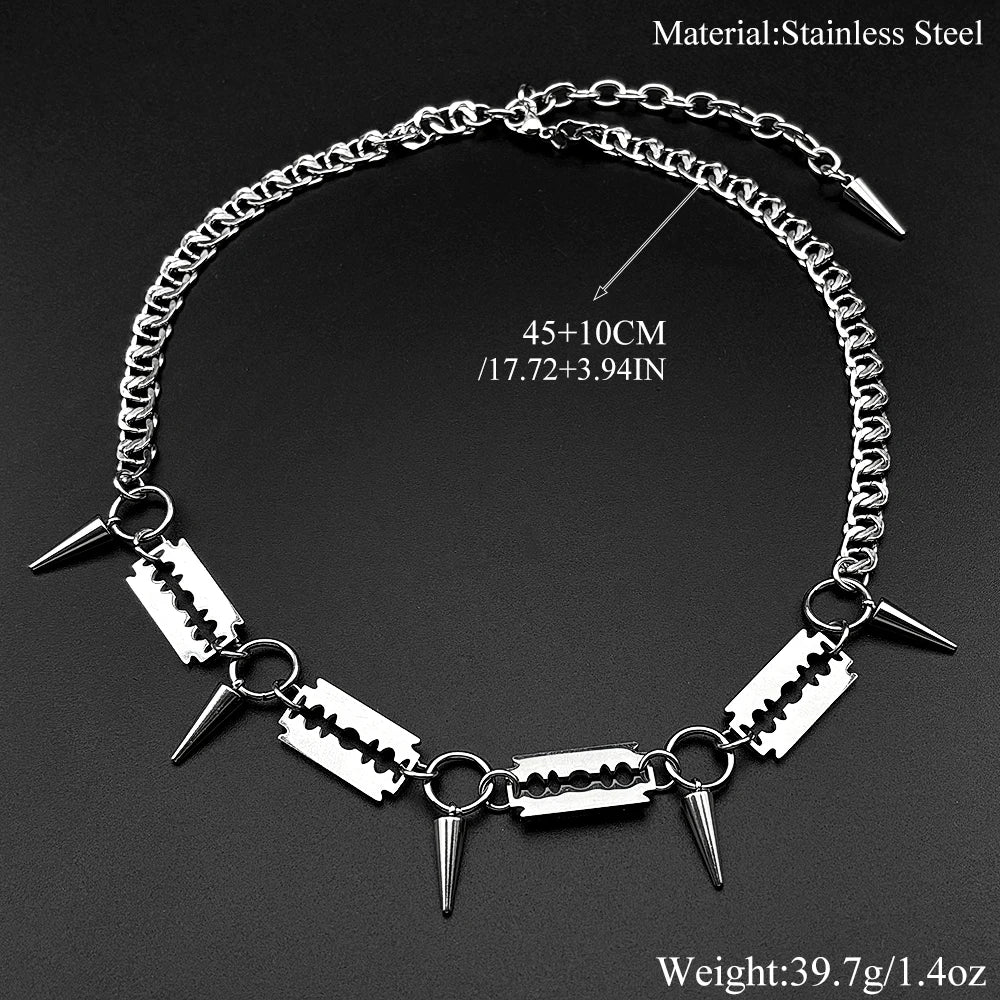 Punk Razor Blade & Spike Chain Choker