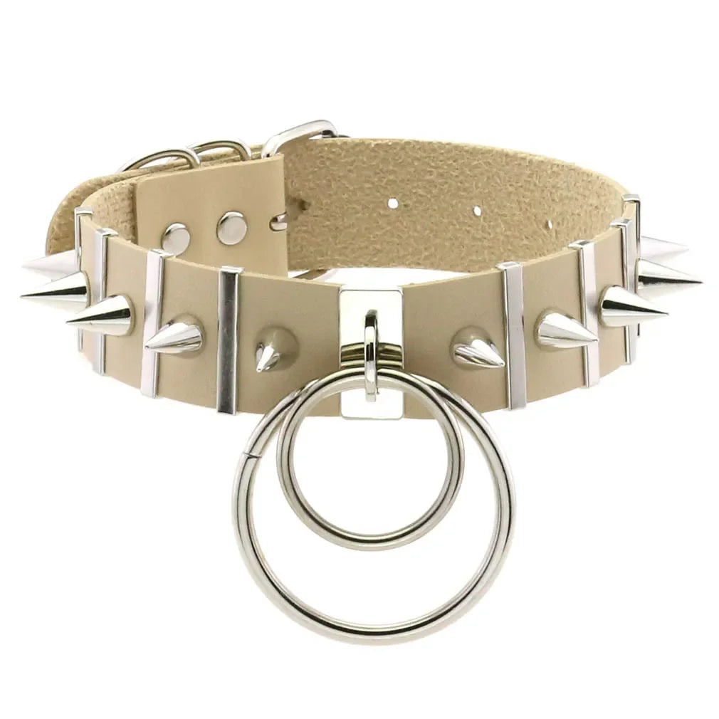 Harajuku Spike Rivet Double ring pendant Leather Choker