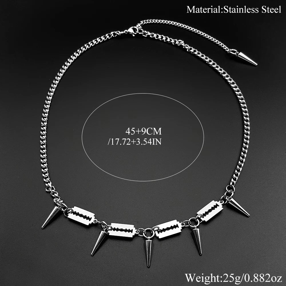 Punk Razor Blade & Spike Chain Choker