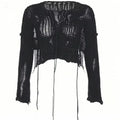 Distressed Sheer Knit Gothic Crop Sweater