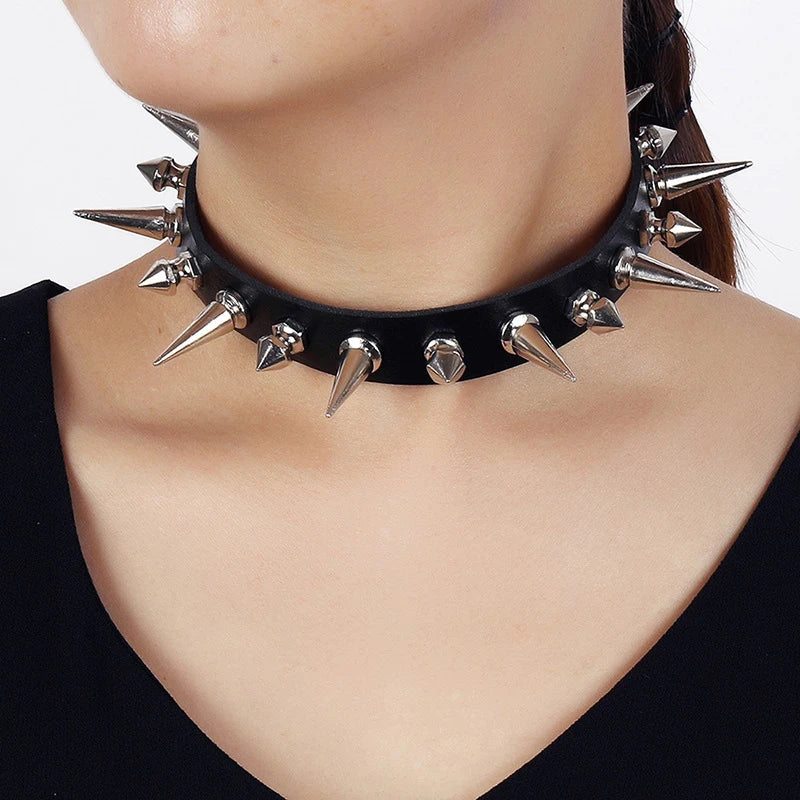Punk Long Spike Studded Choker