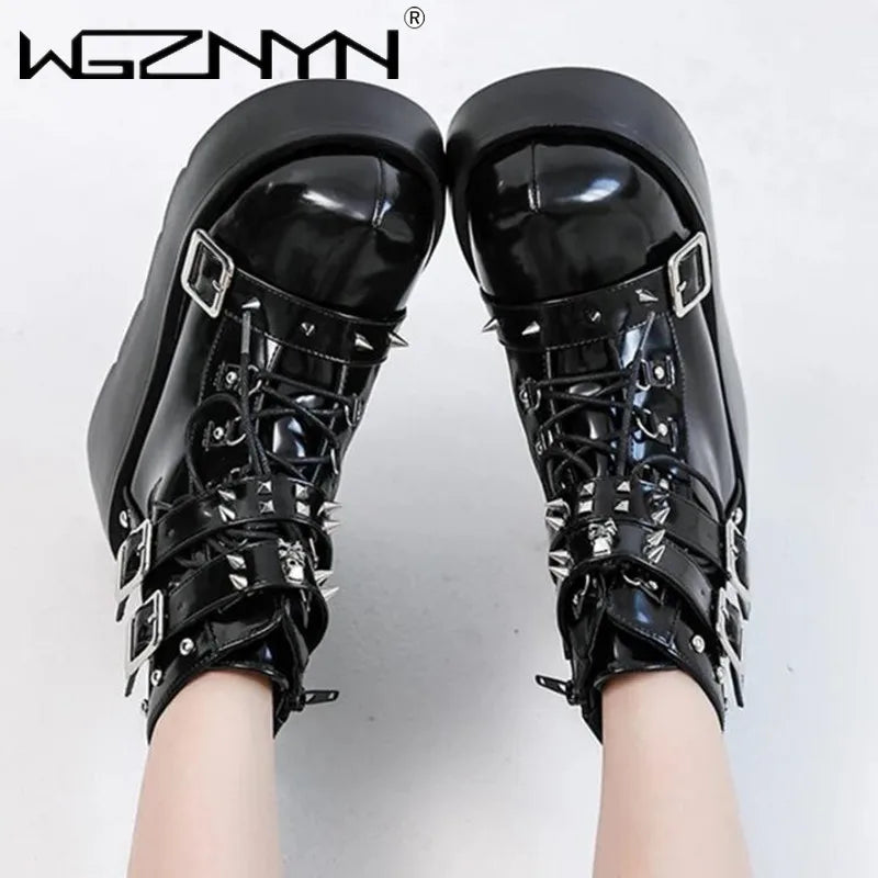 Gothic Multi-Buckle Platform Ankle Boots