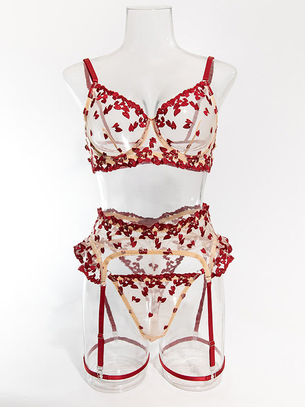 Floral Lace Push-Up Bra & Garter Set