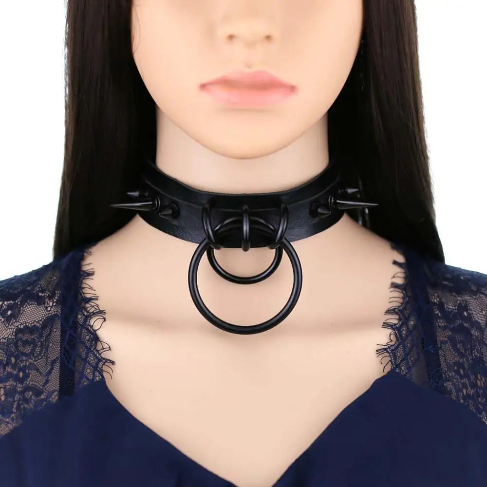 Gothic Punk Double O-Ring Spike Choker