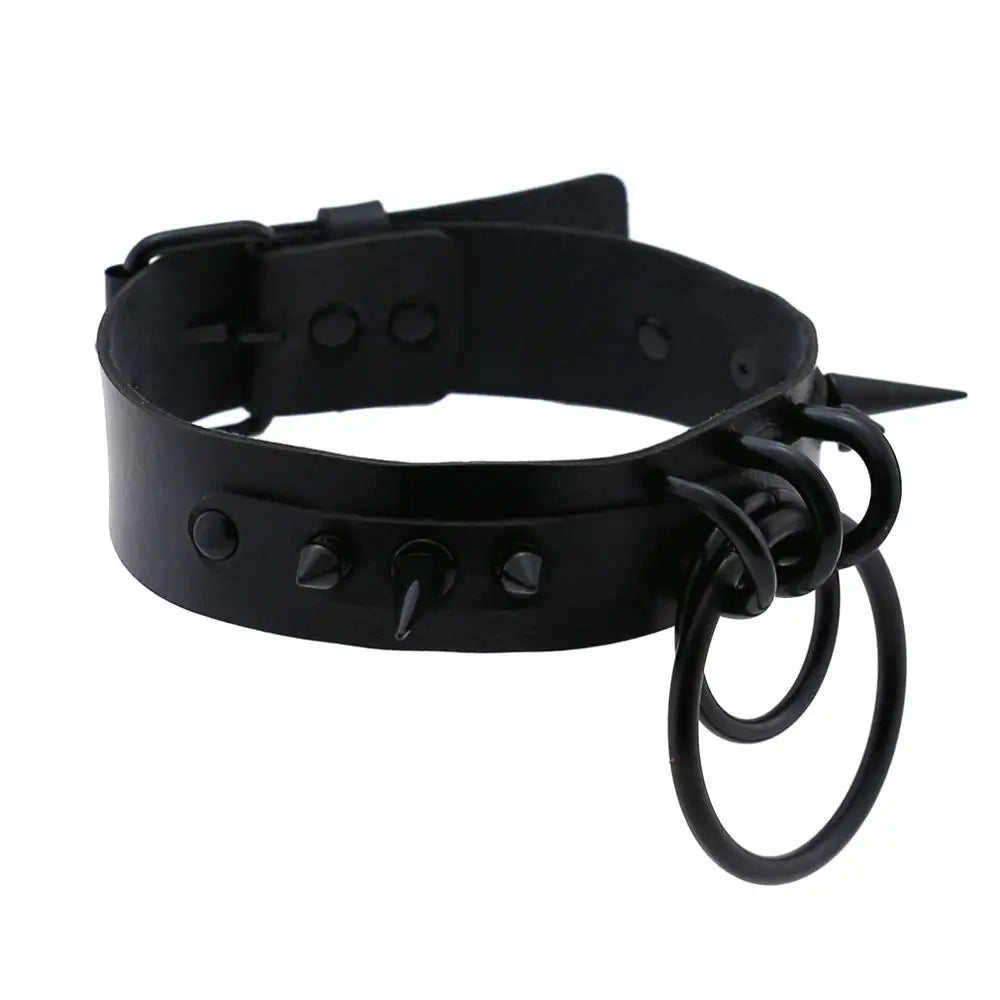 Gothic Punk Double O-Ring Spike Choker