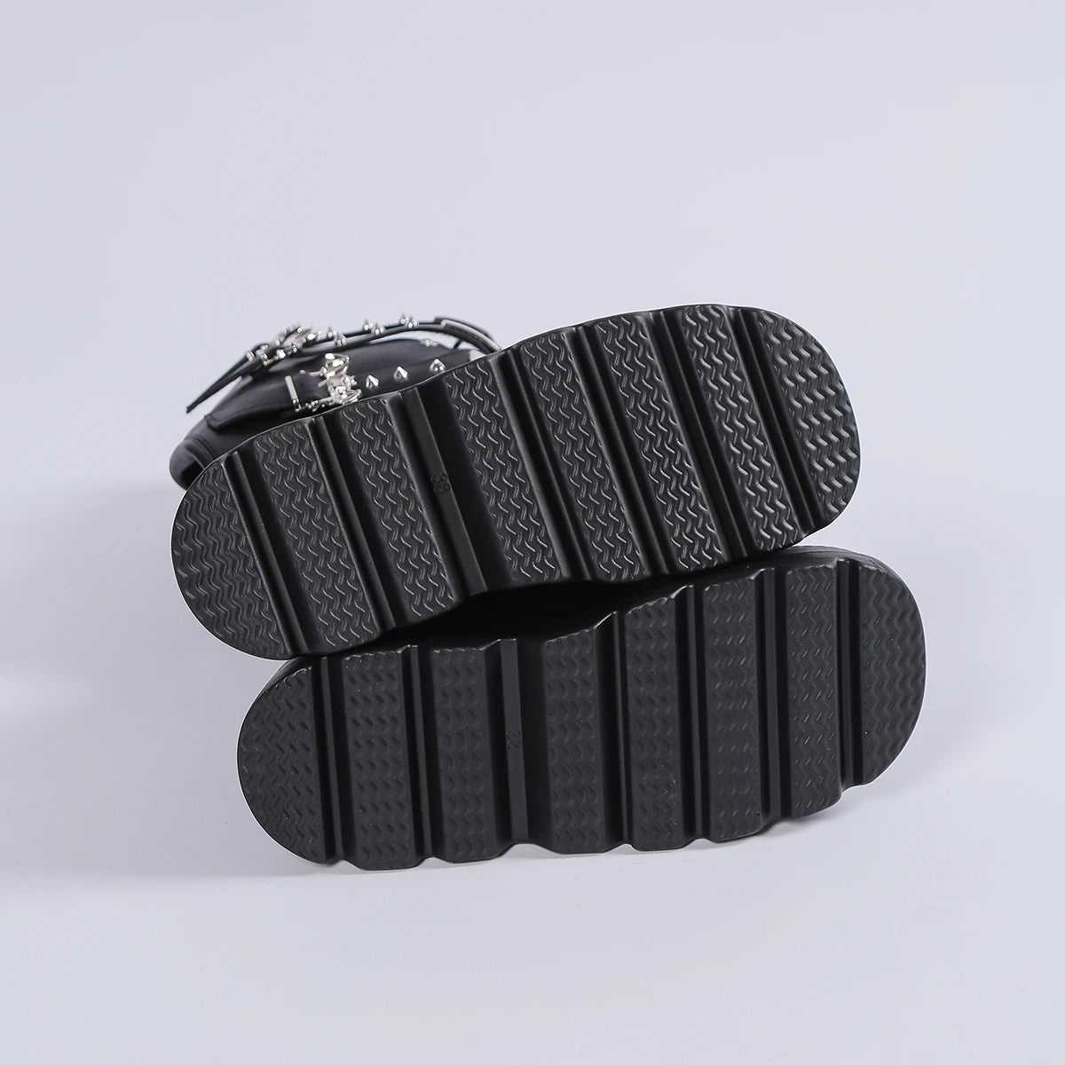 Black Gothic Buckle Platform Knee-High Boots