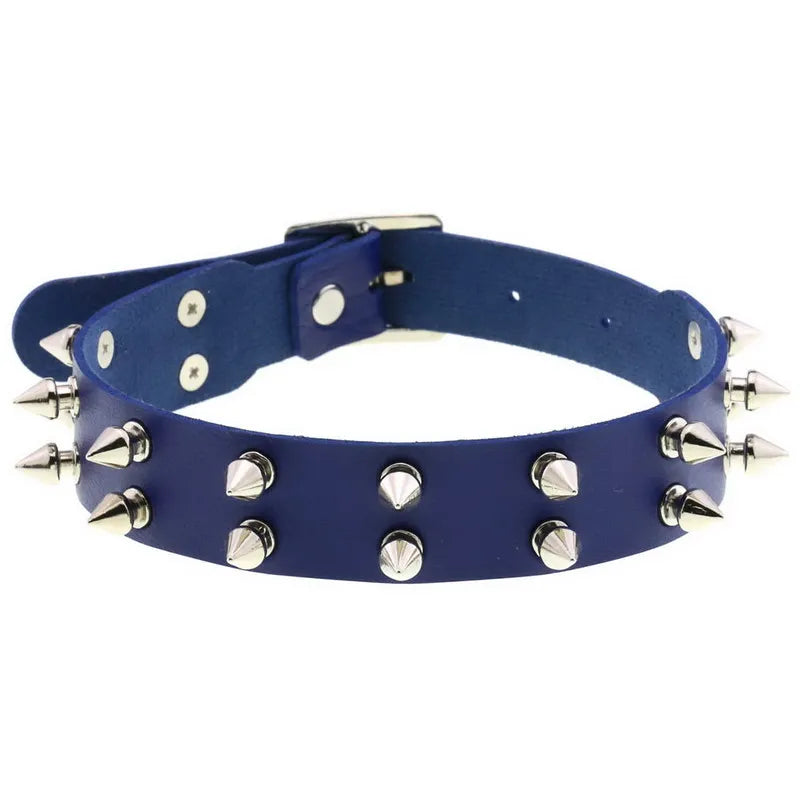 Double Row Rivet Spike Leather Choker