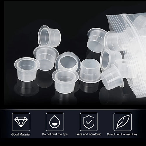 100pcs Disposable Tattoo Ink Cups Plastic Pigment Clear Holder
