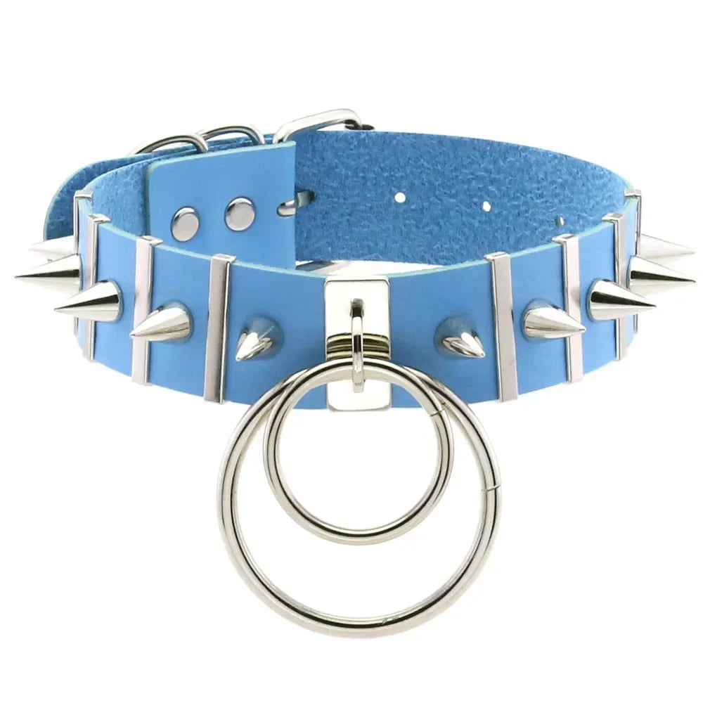 Harajuku Spike Rivet Double ring pendant Leather Choker