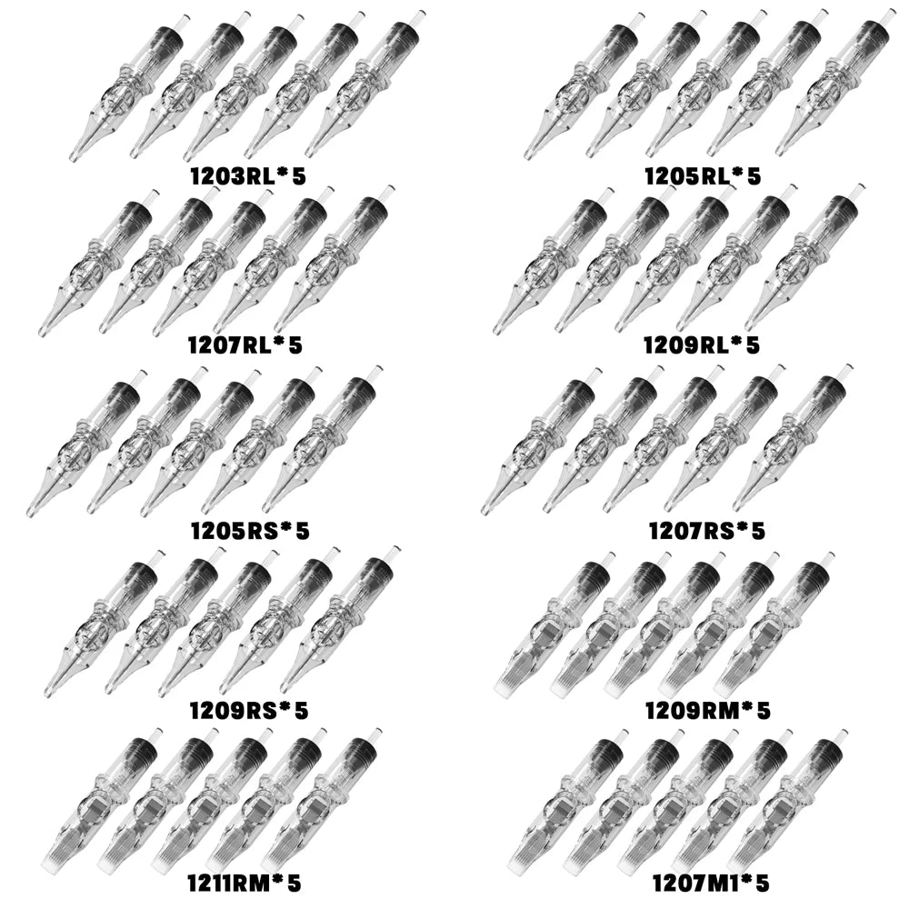 20/50PCS Transparent Tattoo Cartridge Needles RL RS M1 CM Disposable Sterilized Cartridge Needles for Tattoo Machine Pen Supply
