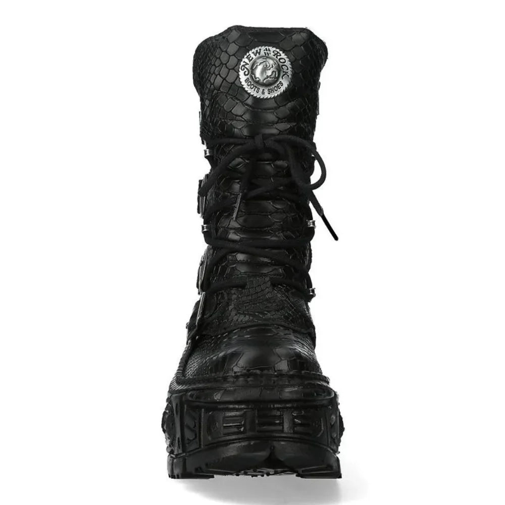 Men’s Gothic Buckle Chunky Platform Combat Boots