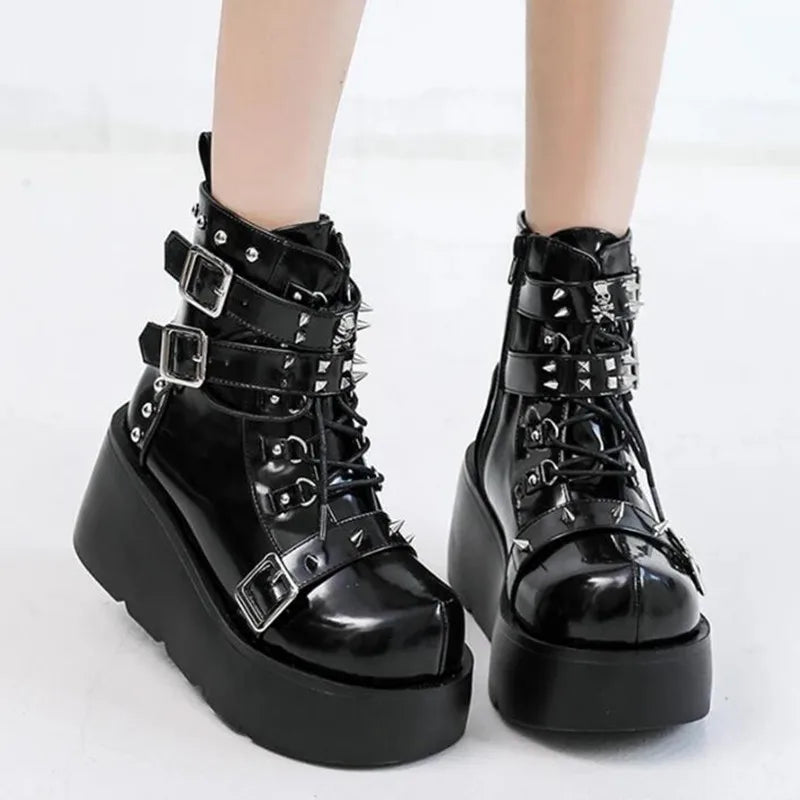 Gothic Multi-Buckle Platform Ankle Boots